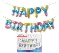 Pup Go Pancarta de globos degradados de feliz cumpleaños para niños y adultos, globos de letras de aluminio de 16 pulgadas con cinta rizadora y popote, decoración de cumpleaños y suministros de fiesta