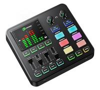 PUPGSIS - Mezclador de audio para juegos, interfaz de audio con preamplificador profesional, RGB, Bluetooth, alimentación fantasma de 48 V para transmisión en vivo, podcasting, creación de contenido