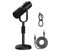 PUPGSIS - Micrófono dinámico para podcast, grabación XLR/USB, micrófonos de PC para transmisión, podcast, grabación, juegos y transmisión, micrófono de estudio con silencio, conector para auriculares