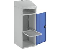 Pupitre alto industrial RAU, con compartimento abierto encima del armario