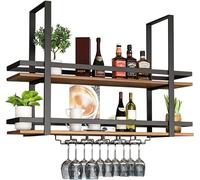 PuPLUm Estante Colgante para Copas de Vino, Estante para Vino montado en el Techo y Soporte para Copas, Soporte para Botellas de Vino de Altura Ajustable, Soporte para Almacenamiento de Vino con es