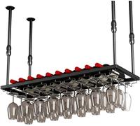 PuPLUm Estante para Vino Colgante con Soporte para Copas y Estante Soporte para Botellas de Vino en el Techo de Metal Unidad de Barra de Altura Ajustable Estantes para Copas de Copa de champán para