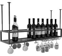 PuPLUm Estante para Vino de Techo y Soporte para Copas de Vino, estantes para Copas de Vino Colgantes de Metal con Soporte de Vidrio, Copa para Bar, cafetería, Cocina, Restaurante, Montaje en Techo