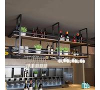 PuPLUm Estante para Vino montado en el Techo con Soporte y Estante para Vidrio, estantes para Vino en el Techo de Metal, Soporte para Botella de Vino Colgante, Soporte para Almacenamiento de Vino c