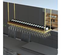 PuPLUm Estante para vinos con Unidad de Barra para Colgar en el Techo | Soporte para Botellas de Vino montado en el Techo | Estante de Almacenamiento Colgante para Copas de champán | Soporte Decora