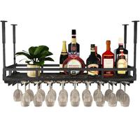 PuPLUm Soporte para Copas de Vino Estante para vinos al revés, Estante para Copas de Vino Colgante de Hierro y Metal Industrial Vintage Estante para decoración de Techo para Bares, restaurantes, co