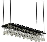 PuPLUm Unidad de Barra para Colgar en el Techo Estante para vinos en el Techo Estantes flotantes Ajustables Negros Soporte para Copas de Vino y estantes para Botellas de Vino Soporte para almacenam