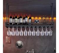 PuPLUm Unidad de Barra para Colgar en el Techo Estante para vinos en el Techo Negro Soporte para Copas de Vidrio para Colgar | Hogar Cocina Bar Botella de Vino Almacenamiento Estante de exhibición