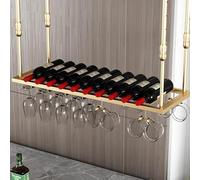 PuPLUm Unidad de Barra para Colgar en el Techo Estante para vinos, Soporte para Botellas de Vino en el Techo, estantes para Copas de Vino Colgantes de Metal, Organizador de estantes flotantes para