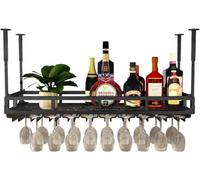 PuPLUm Unidad de Barra para Colgar en el Techo Estante para vinos Soporte para Vidrio para Colgar en el Techo Estantes para Botellas de Vino montados en la Pared Vintage Vasos para Copas Estante de