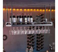 PuPLUm Unidad de Barra para Colgar en el Techo Soporte para Botellas de Vino | Organizador Flotante para Estante de Vino montado en el Techo | Estante de Almacenamiento de Metal Negro, estantes de