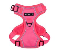 Puppia Arnés de neón para perro, H, resistente, ajustable, cuello y pecho, reflectante, anillo en D frontal y trasero para perros pequeños y medianos, rosa, pequeño