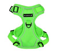 Puppia Arnés de neón para perro, H resistente, ajustable, cuello y pecho, reflectante, anillo en D frontal y trasero para perros pequeños y medianos, verde, mediano