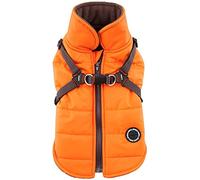 Puppia Mountaineer - Abrigo de Invierno para Perro con arnés Integrado, sin tirones, para Clima frío, Impermeable, cálido Forro Polar con Cremallera Trasera para Perros pequeños y medianos, Naranja,