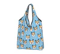 Puppy Corgi - Bolsas de comestibles reutilizables con estampado lindo - Bolsa de comestibles plegable con asas, Negro, 3 PCS