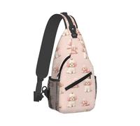 Puppy Crown - Bolso bandolera con estampado rosa y blanco para hombres y mujeres, bolsa cruzada para el pecho, mochila para viajes, senderismo