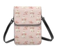 Puppy Crown - Bolso cruzado pequeño con estampado blanco y rosa para mujer, bolso pequeño de piel para teléfono celular