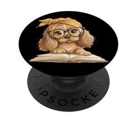 Puppy Open Book Reading Dog Lover Gráfico Retrato Redondo PopSockets PopGrip Adhesivo