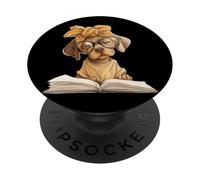 Puppy Open Book Reading Dog Lover Gráfico Retrato Redondo PopSockets PopGrip Adhesivo