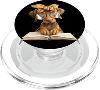 Puppy Open Book Reading Dog Lover Gráfico Retrato Redondo PopSockets PopGrip para MagSafe