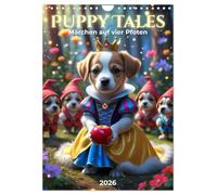 Puppy Tales - Märchen auf vier Pfoten (Wandkalender 2026 DIN A4 hoch), CALVENDO Monatskalender: Märchen neu erzählt: Zwölf niedliche Welpen verzaubern als Schneewittchen, Rotkäppchen & Co.