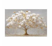 PUQAAEO árbol de la vida decoración pared Magnolia dorada y blanca Paisaje Pintura Abstracta Impresiones,Cuadro decoracion moderno,Salón Dormitorio Comedor Oficina（Multicolor-30x45cm Sin marco
