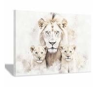 PUQAAEO Arte de pared en lienzo con animales Tres leones impresión de póster,para sala de estar,dormitorio,pasillo,oficina,baño,decoración del hogar（blanco101-80x120cm Enmarcado