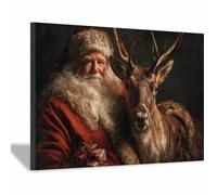 PUQAAEO Arte navideño clásico Ciervo navideño Obras de arte moderno,decoración navideña para paredes,Sala de estar,oficina,dormitorio,baño,estudiar（rojo143-40x60cm Enmarcado