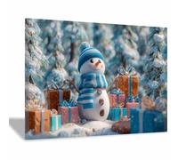 PUQAAEO Arte navideño clásico Muñeco de nieve Obras de arte moderno,decoración navideña para paredes,Sala de estar,oficina,dormitorio,baño,estudiar（blanco10-70x100cm Enmarcado