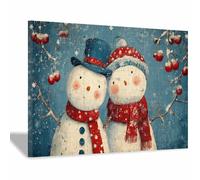 PUQAAEO Arte navideño clásico Muñeco de nieve Obras de arte moderno,decoración navideña para paredes,Sala de estar,oficina,dormitorio,baño,estudiar（blanco192-70x100cm Enmarcado