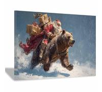 PUQAAEO Arte navideño clásico Oso navideño Obras de arte moderno,decoración navideña para paredes,Sala de estar,oficina,dormitorio,baño,estudiar（multicolor24-40x60cm Enmarcado
