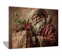 PUQAAEO Arte navideño clásico Papá Noel Obras de arte moderno,decoración navideña para paredes,Sala de estar,oficina,dormitorio,baño,estudiar（rojo129-30x45cm Enmarcado