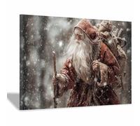 PUQAAEO Arte navideño clásico Papá Noel Obras de arte moderno,decoración navideña para paredes,Sala de estar,oficina,dormitorio,baño,estudiar（multicolor87-70x100cm Enmarcado