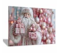 PUQAAEO Arte navideño clásico Papá Noel Obras de arte moderno,decoración navideña para paredes,Sala de estar,oficina,dormitorio,baño,estudiar（rosa171-70x100cm Enmarcado