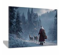 PUQAAEO Arte navideño clásico Papá Noel Obras de arte moderno,decoración navideña para paredes,Sala de estar,oficina,dormitorio,baño,estudiar（rojo94-40x60cm Enmarcado