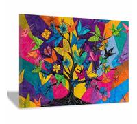 PUQAAEO cuadro del arbol de la vida Arte de árboles de grullas en origami Impresión en Material Tejido no Tejido Modernos Artística Imagen Decoración De Salon Dormitorio（Multicolor-70x100cm Enmarcado