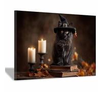 PUQAAEO Cuadro Impresión Lienzo Pintura, El arte de los Gatos Negros de la Bruja Arte Animal Pared Arte Pintura para Hogar Salón Oficina Mordern Decoración Regalo（Multicolor-70x100cm Enmarcado