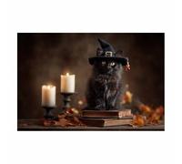 PUQAAEO Cuadro Impresión Lienzo Pintura, El arte de los Gatos Negros de la Bruja Arte Animal Pared Arte Pintura para Hogar Salón Oficina Mordern Decoración Regalo（Multicolor-60x90cm Sin marco