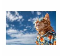 PUQAAEO Cuadro Impresión Lienzo Pintura, Gatos Camisas Hawaianas Arte Animal Pared Arte Pintura para Hogar Salón Oficina Mordern Decoración Regalo（Multicolor-40x60cm Sin marco