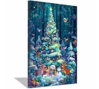 PUQAAEO Cuadro navideño sobre lienzo Árbol de Navidad Decoración de pared invernal, obra de arte moderna,Sala de estar, oficina, dormitorio, baño（verde163-60x90cm Enmarcado