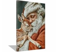 PUQAAEO Cuadro navideño sobre lienzo Ciervo navideño Decoración de pared invernal, obra de arte moderna,Sala de estar, oficina, dormitorio, baño（multicolor107-80x120cm Enmarcado