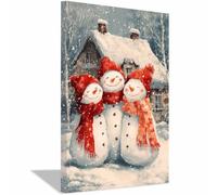 PUQAAEO Cuadro navideño sobre lienzo Muñeco de nieve Decoración de pared invernal, obra de arte moderna,Sala de estar, oficina, dormitorio, baño（blanco142-30x45cm Enmarcado