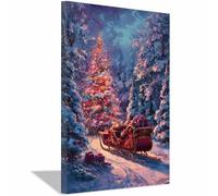 PUQAAEO Cuadro navideño sobre lienzo Papá Noel Decoración de pared invernal, obra de arte moderna,Sala de estar, oficina, dormitorio, baño（multicolor37-40x60cm Enmarcado