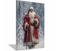 PUQAAEO Cuadro navideño sobre lienzo Papá Noel Decoración de pared invernal, obra de arte moderna,Sala de estar, oficina, dormitorio, baño（multicolor58-30x45cm Enmarcado