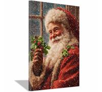 PUQAAEO Cuadro navideño sobre lienzo Papá Noel Decoración de pared invernal, obra de arte moderna,Sala de estar, oficina, dormitorio, baño（rojo121-70x100cm Enmarcado