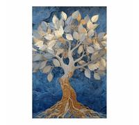 PUQAAEO Cuadro sobre lienzo árbol vida Arte de árboles de hoja azul dorada Grande Decoración Pared，cuadro vintage，para decoración de dormitorio,sala de estar（Multicolor-30x45cm Sin marco