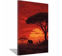 PUQAAEO Decoración de pared con diseño de Atardecer en la sabana africana pintura sobre lienzo, paisaje marino para decoración de oficina en casa（Multicolor-30x45cm Enmarcado