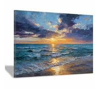 PUQAAEO Decoración de pared con diseño de Resplandor costero al atardecer pintura sobre lienzo, paisaje marino para decoración de oficina en casa（Multicolor-20x30cm Enmarcado