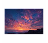 PUQAAEO gran vista, de arte moderno con paisaje, Atardecer en el Océano Estrellado HD,para la sala de estar o el dormitorio, ideal para decorar la casa.（Multicolor-60x90cm Sin marco