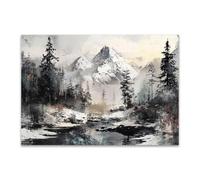 PUQAAEO Impresión en lienzo, Paisaje abstracto magen en lienzo, arte decorativa para paredes de sala, dormitorio, decoración del hogar(Blanco y negro-80x120cm Sin marco